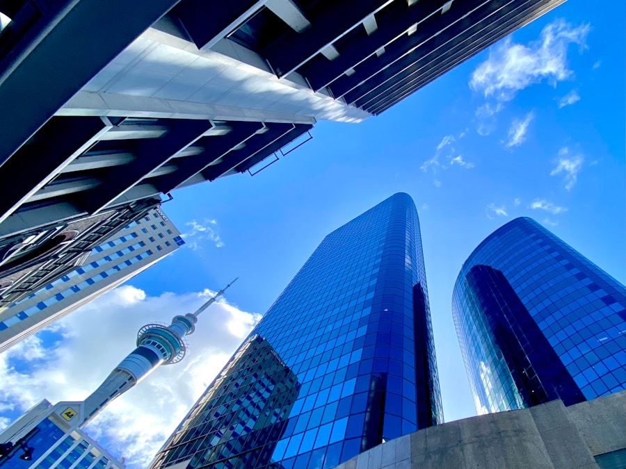 Auckland CBD skyline with Sky Tower and modern office buildings