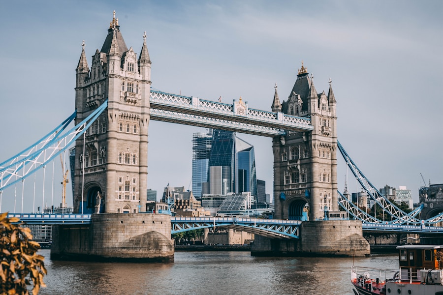 Tower Bridge London, sunny blue sky